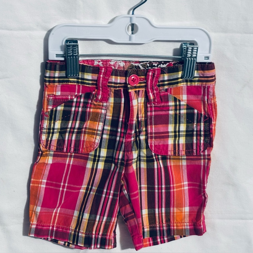 The Children’s Place pink and Orange Plaid Adjustable Waist Shorts EXC COND 24mo